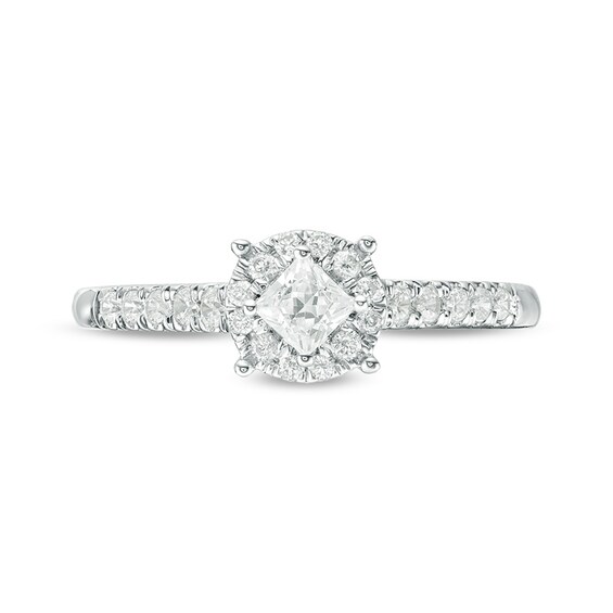 Previously Owned - 1/2 CT. T.w. Princess-Cut Diamond Tilted Frame Engagement Ring in 10K White Gold