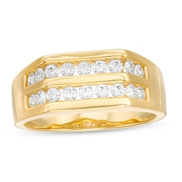 Previously Owned - 1/2 CT. T.W. Diamond Comfort-Fit Double Row Wedding Band in 14K Gold