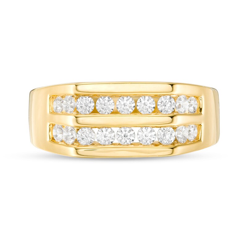 Main Image 4 of Previously Owned - 1/2 CT. T.W. Diamond Comfort-Fit Double Row Wedding Band in 14K Gold