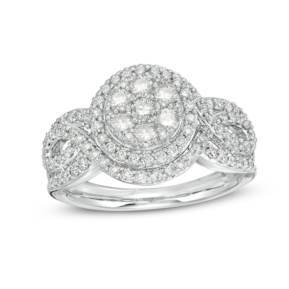 Previously Owned - 1 CT. T.w. Composite Diamond Frame Bypass Twist Shank Engagement Ring in 10K White Gold