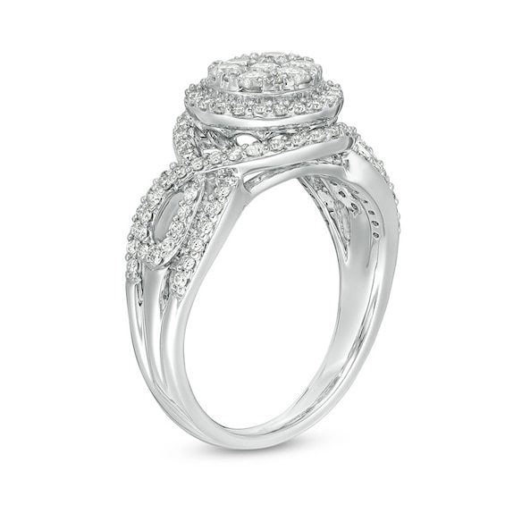 Previously Owned - 1 CT. T.w. Composite Diamond Frame Bypass Twist Shank Engagement Ring in 10K White Gold