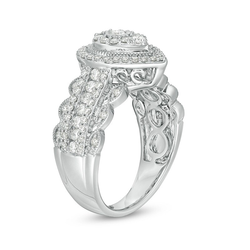 Main Image 2 of Previously Owned - 1 CT. T.W. Composite Diamond Pear-Shaped Double Vintage-Style Engagement Ring in 10K White Gold