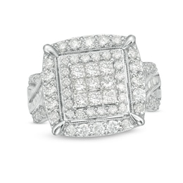 Previously Owned - 2 CT. T.W. Composite Princess-Cut Diamond Frame Vintage-Style Engagement Ring in 10K White Gold