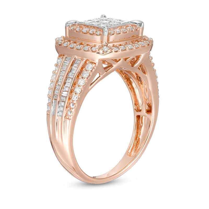 Main Image 2 of Previously Owned - 1 CT. T.W. Composite Princess-Cut Diamond Double Frame Engagement Ring in 10K Rose Gold