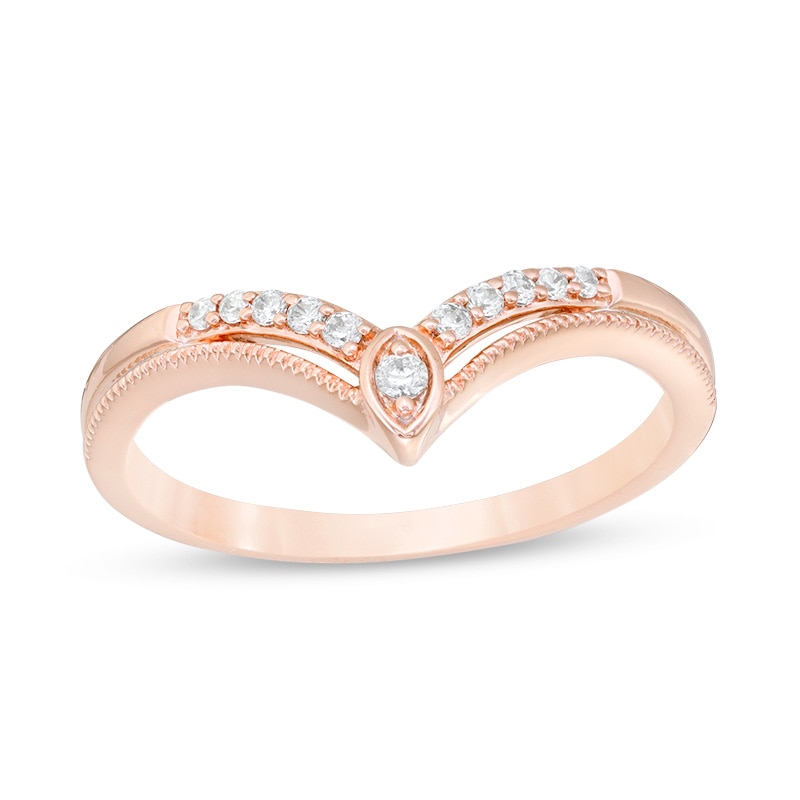 Main Image 1 of Previously Owned - 1/10 CT. T.W Diamond Chevron Vintage-Style Anniversary Band in 10K Rose Gold