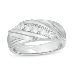 Previously Owned - 1/2 CT. T.W. Diamond Five Stone Slant Band in 10K White Gold