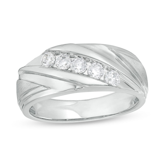 Previously Owned - 1/2 CT. T.w. Diamond Five Stone Slant Band in 10K White Gold