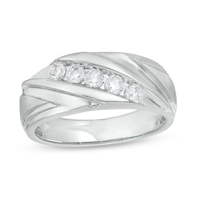 Main Image 1 of Previously Owned - 1/2 CT. T.W. Diamond Five Stone Slant Band in 10K White Gold