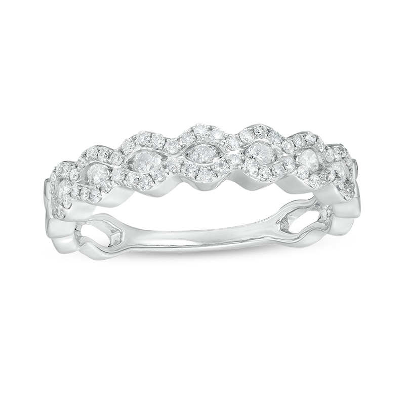 Main Image 1 of Previously Owned - 1/2 CT. T.W. Diamond Wave Band in 14K White Gold