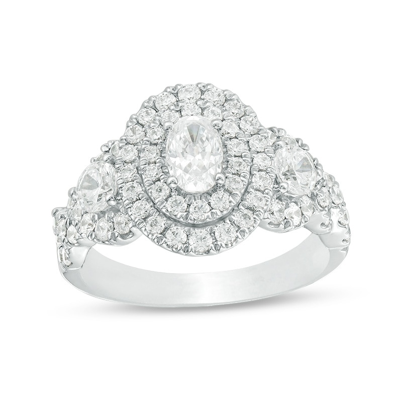 Main Image 1 of Previously Owned - Celebration Ideal 1-3/4 CT. T.W. Oval Diamond Double Frame Engagement Ring in 14K White Gold