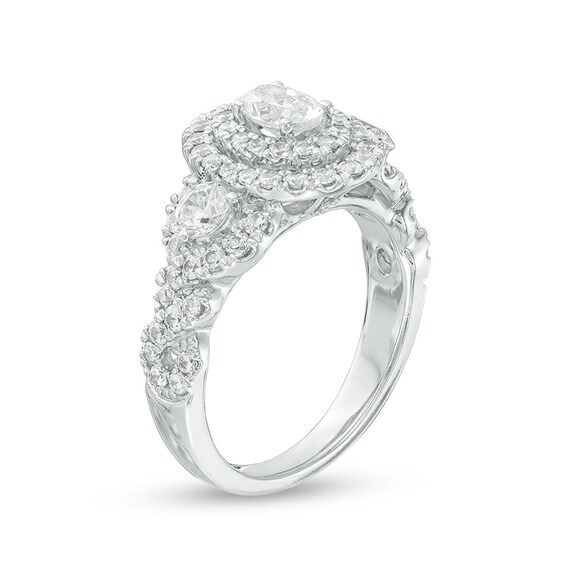 Previously Owned - Celebration Ideal 1-3/4 CT. T.w. Oval Diamond Double Frame Engagement Ring in 14K White Gold