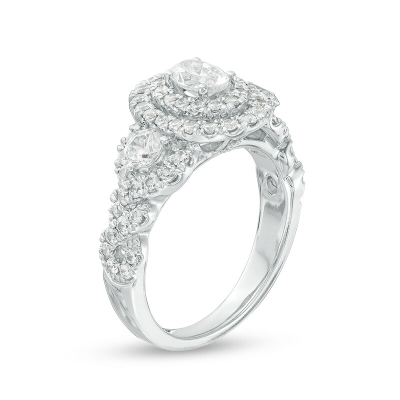 Main Image 3 of Previously Owned - Celebration Ideal 1-3/4 CT. T.W. Oval Diamond Double Frame Engagement Ring in 14K White Gold