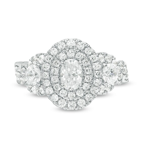 Previously Owned - Celebration Ideal 1-3/4 CT. T.w. Oval Diamond Double Frame Engagement Ring in 14K White Gold
