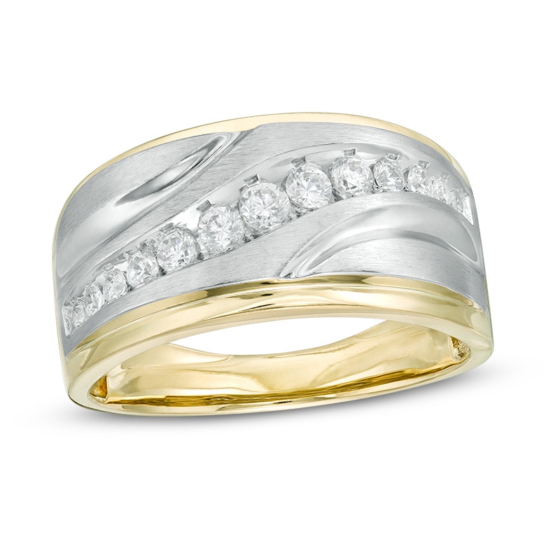 Main Image 1 of Previously Owned - 1/2 CT. T.W. Diamond Slant Row Ring in 10K Two-Tone Gold