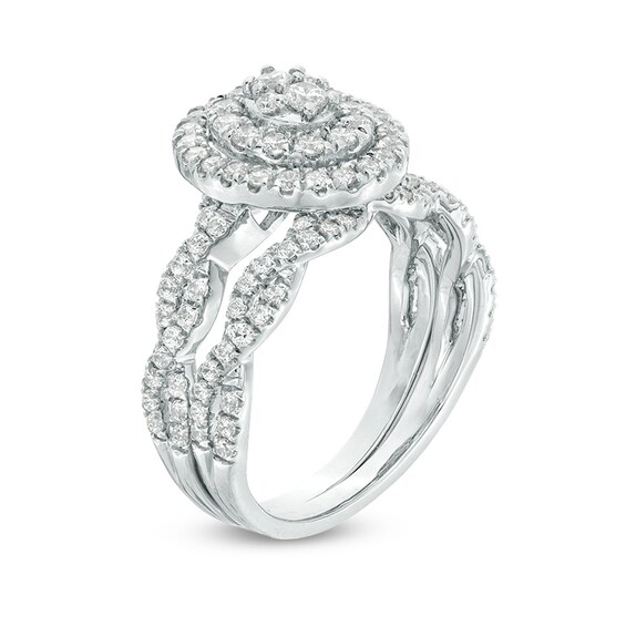 Previously Owned - 3/4 CT. T.w. Composite Diamond Double Oval Frame Twist Bridal Set in 10K White Gold