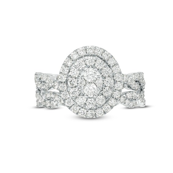 Previously Owned - 3/4 CT. T.w. Composite Diamond Double Oval Frame Twist Bridal Set in 10K White Gold