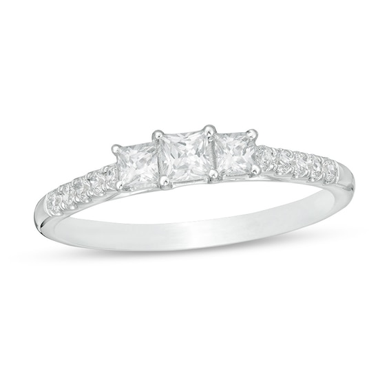 Previously Owned - 1/2 CT. T.w. Princess-Cut Diamond Past Present FutureÂ® Engagement Ring in 10K White Gold
