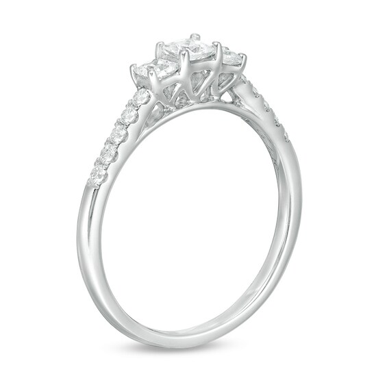 Previously Owned - 1/2 CT. T.w. Princess-Cut Diamond Past Present FutureÂ® Engagement Ring in 10K White Gold