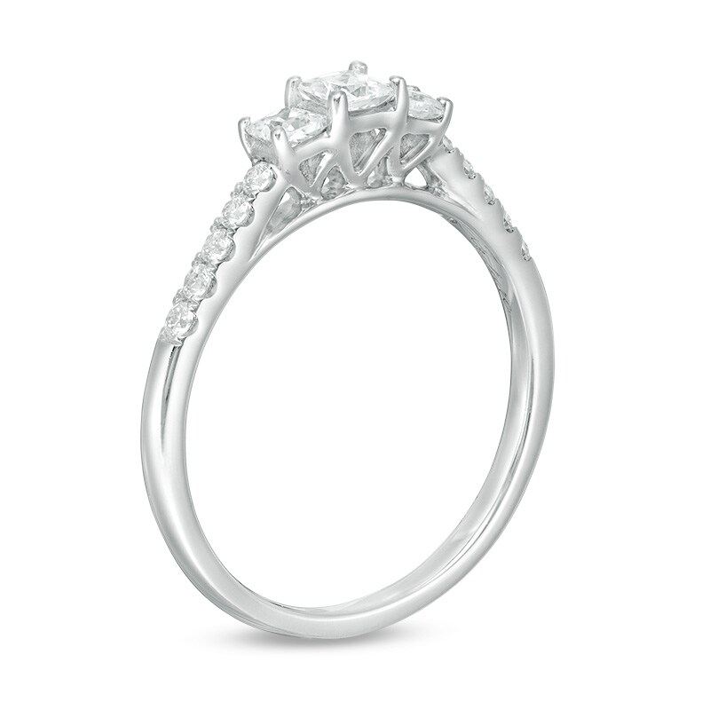 Main Image 3 of Previously Owned - 1/2 CT. T.W. Princess-Cut Diamond Past Present Future® Engagement Ring in 10K White Gold