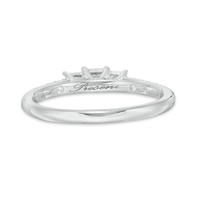 Main Image 4 of Previously Owned - 1/2 CT. T.W. Princess-Cut Diamond Past Present Future® Engagement Ring in 10K White Gold
