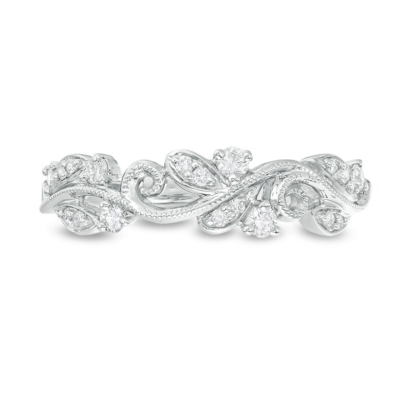 Main Image 4 of Previously Owned - 1/5 CT. T.W. Diamond Vine Vintage-Style Band in 10K White Gold