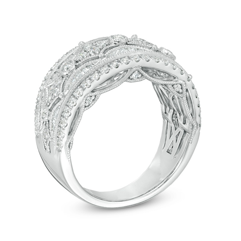 Main Image 3 of Previously Owned - 1 CT. T.W. Baguette and Round Diamond Vintage-Style Multi-Row Anniversary Ring in 14K White Gold