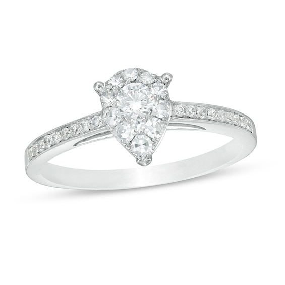 Previously Owned - 3/8 CT. T.w. Diamond Teardrop-Shape Frame Engagement Ring in 14K White Gold