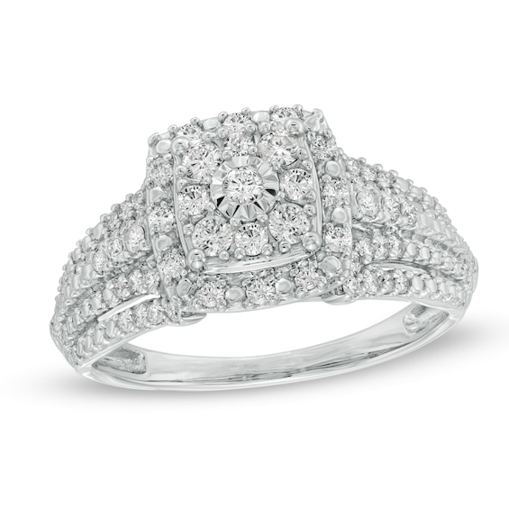 Previously Owned - 1/2 CT. T.w. Composite Diamond Double Cushion Frame Engagement Ring in 10K White Gold