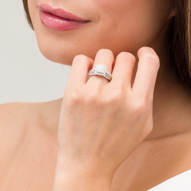 Main Image 2 of Previously Owned - 1/2 CT. T.W. Composite Diamond Double Cushion Frame Engagement Ring in 10K White Gold