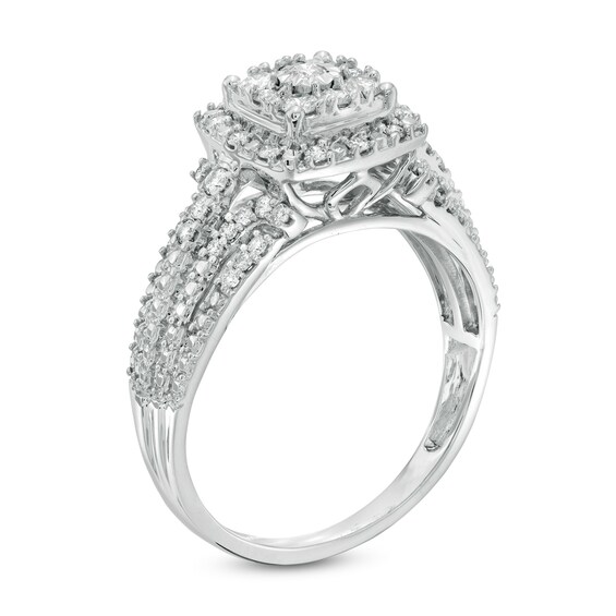Previously Owned - 1/2 CT. T.w. Composite Diamond Double Cushion Frame Engagement Ring in 10K White Gold