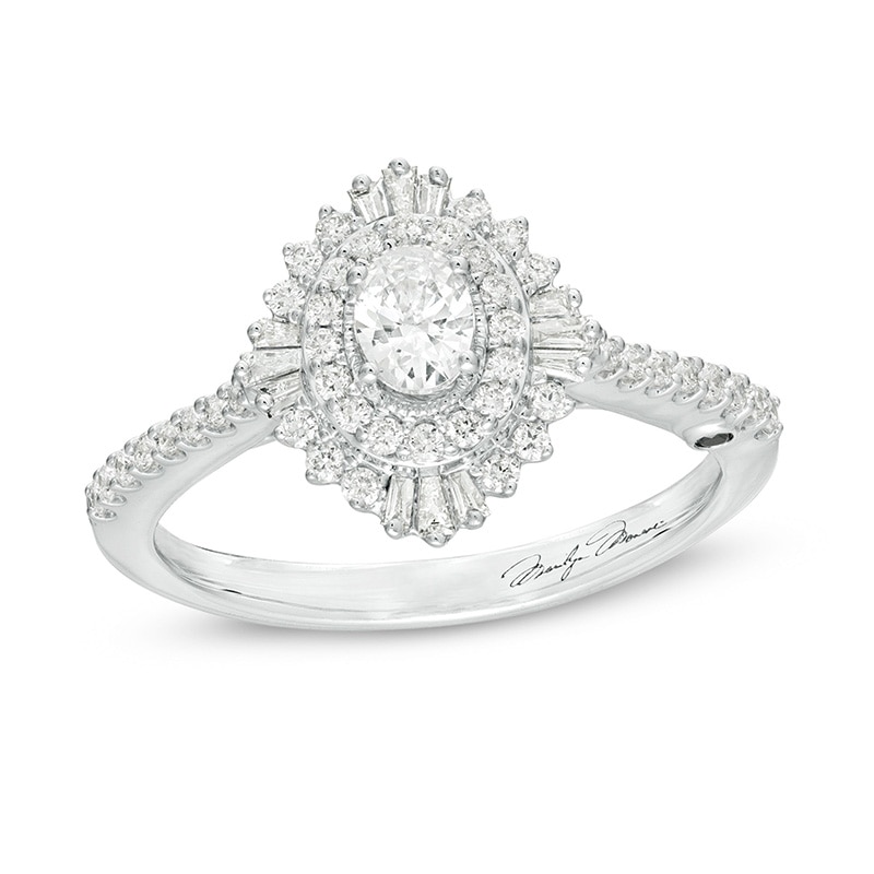 Main Image 1 of Previously Owned - Marilyn Monroe™ Collection 5/8 CT. T.W. Oval Diamond Starburst Engagement Ring in 14K White Gold