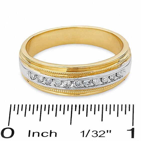 Previously Owned - 1/4 CT. T.w. Diamond Channel Milgrain Band in 14K Two-Tone Gold