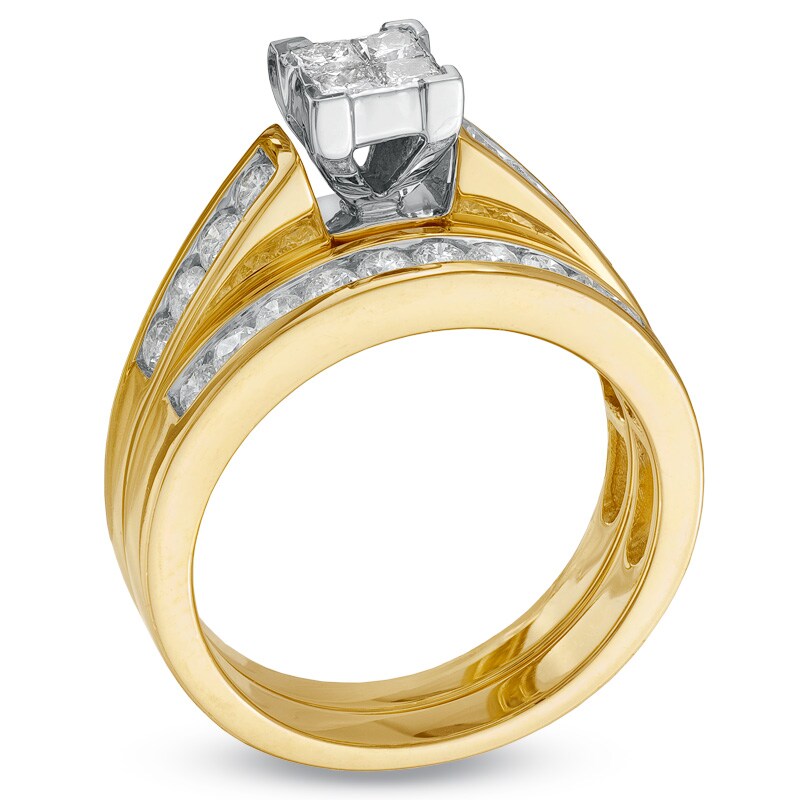 Main Image 2 of Previously Owned - 1 CT. T.W. Quad Square-Cut Diamond Bridal Set in 14K Gold