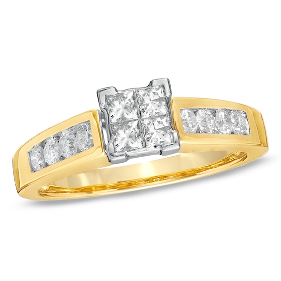Previously Owned - 1 CT. T.w. Quad Square-Cut Diamond Bridal Set in 14K Gold