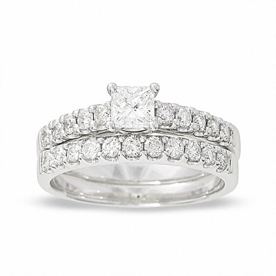 Previously Owned - 1 CT. T.w. Square-Cut Diamond Bridal Set in 14K White Gold