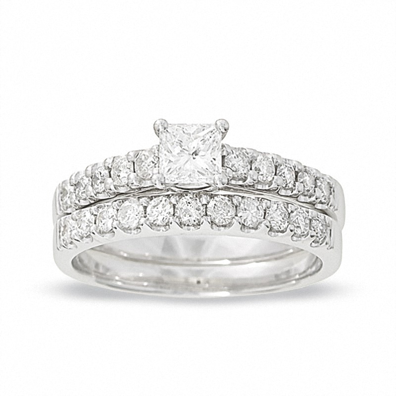 Main Image 1 of Previously Owned - 1 CT. T.W. Square-Cut Diamond Bridal Set in 14K White Gold