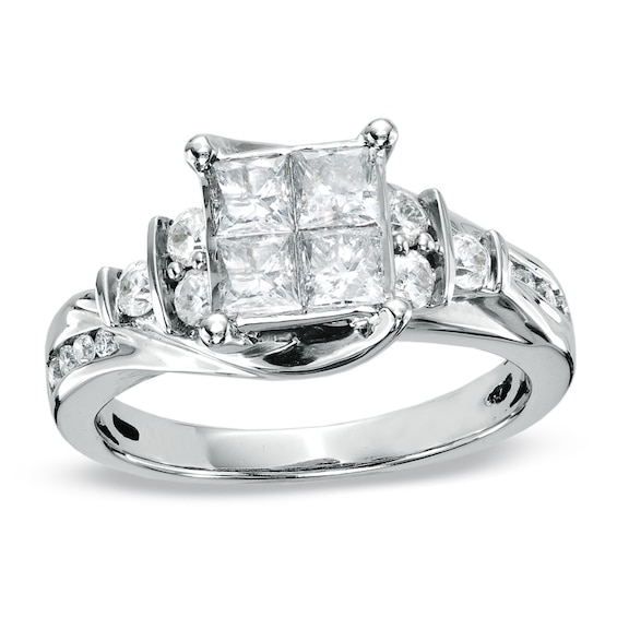 Previously Owned - 1-1/8 CT. T.w. Quad Princess-Cut Diamond Engagement Ring in 14K White Gold