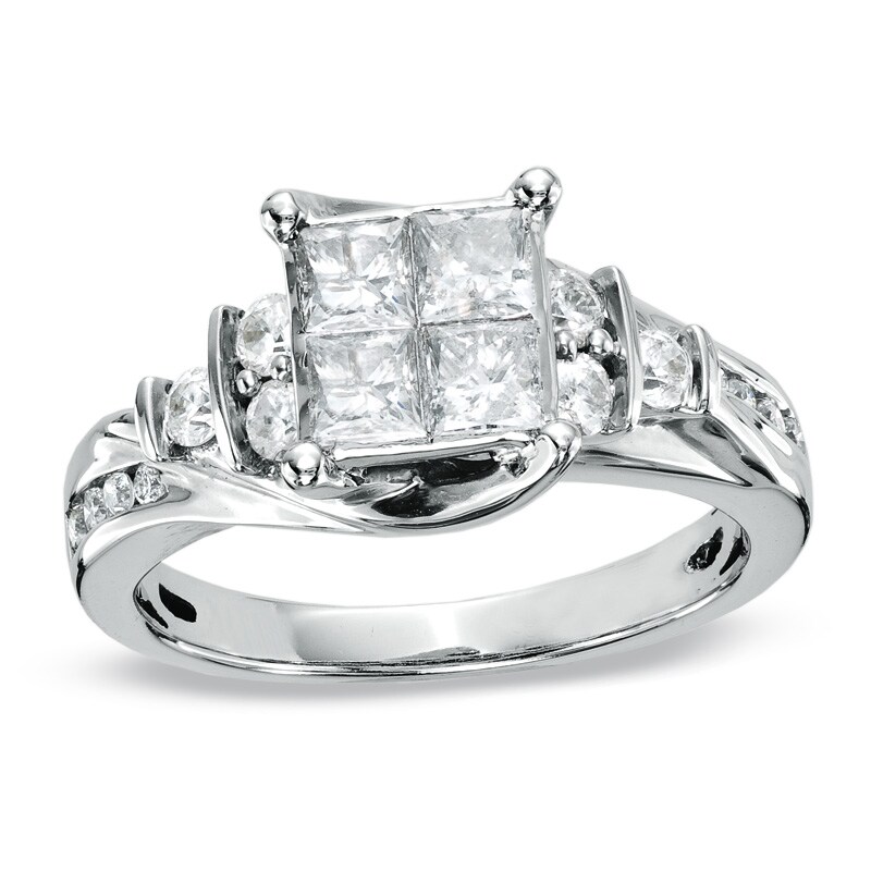 Main Image 1 of Previously Owned - 1-1/8 CT. T.W. Quad Princess-Cut Diamond Engagement Ring in 14K White Gold