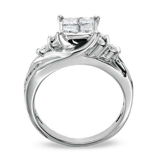 Previously Owned - 1-1/8 CT. T.w. Quad Princess-Cut Diamond Engagement Ring in 14K White Gold