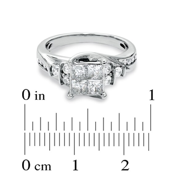 Previously Owned - 1-1/8 CT. T.w. Quad Princess-Cut Diamond Engagement Ring in 14K White Gold