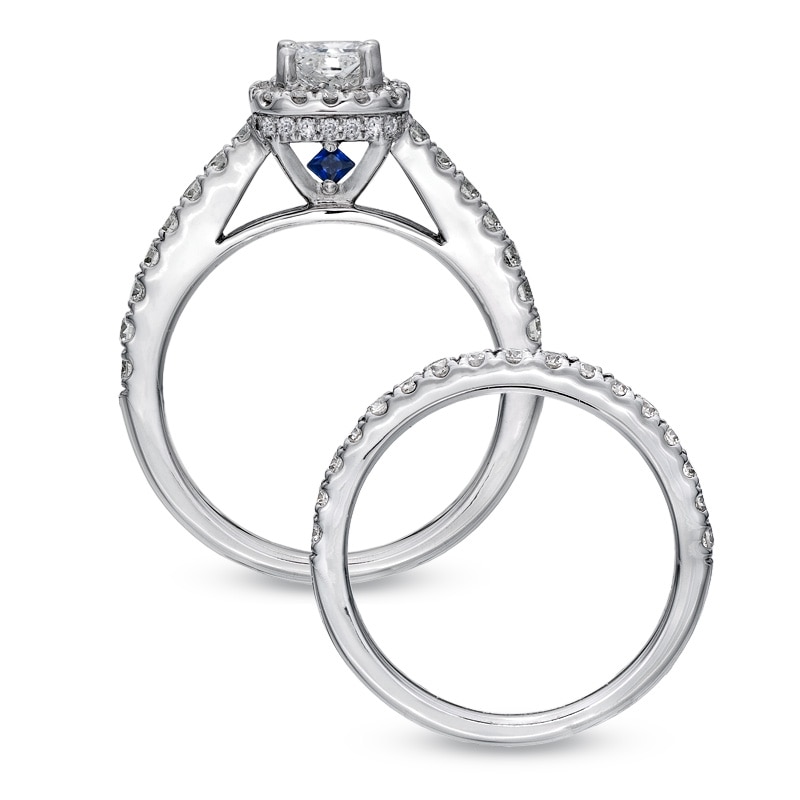 Main Image 2 of Previously Owned - Vera Wang Love Collection 1-1/2 CT. T.W. Cushion-Cut Diamond Frame Bridal Set in 14K White Gold