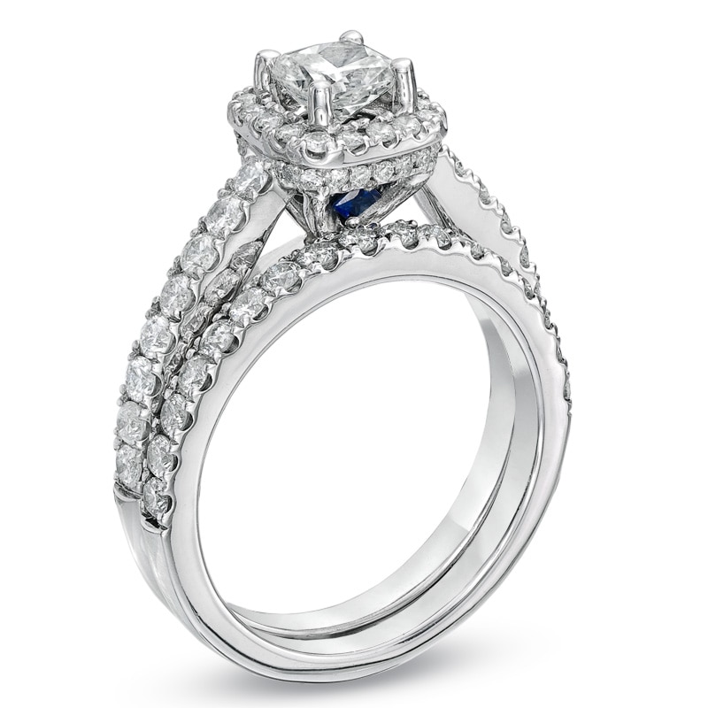Main Image 3 of Previously Owned - Vera Wang Love Collection 1-1/2 CT. T.W. Cushion-Cut Diamond Frame Bridal Set in 14K White Gold