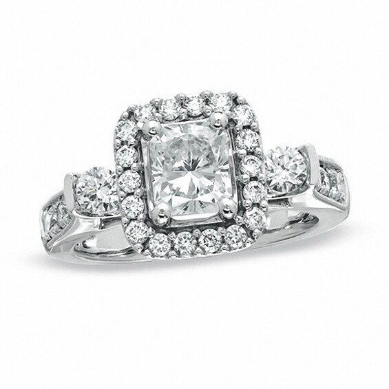 Previously Owned - 1-3/4 CT. T.w. Radiant-Cut Diamond Frame Engagement Ring in 14K White Gold (I/I1)
