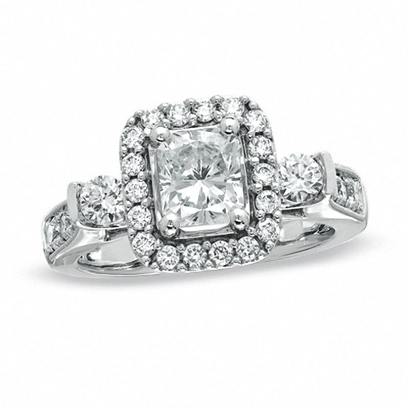 Main Image 1 of Previously Owned - 1-3/4 CT. T.W. Radiant-Cut Diamond Frame Engagement Ring in 14K White Gold (I/I1)