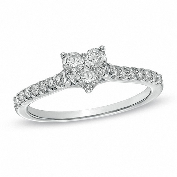 Previously Owned - 1/2 CT. T.w. Diamond Heart-Shaped Engagement Ring in 14K White Gold