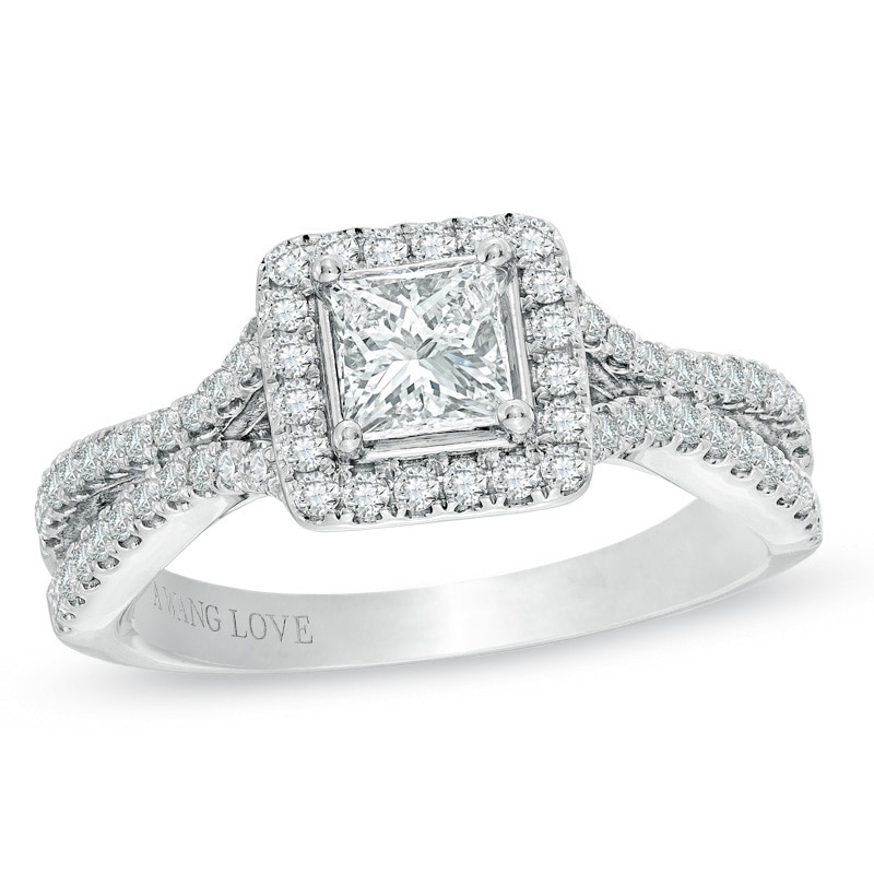 Main Image 1 of Previously Owned - Vera Wang Love Collection 1 CT. T.W. Princess-Cut Diamond Engagement Ring in 14K White Gold
