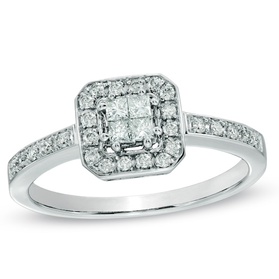 Previously Owned - 1/3 CT. T.w. Quad Princess-Cut Diamond Engagement Ring in 14K White Gold