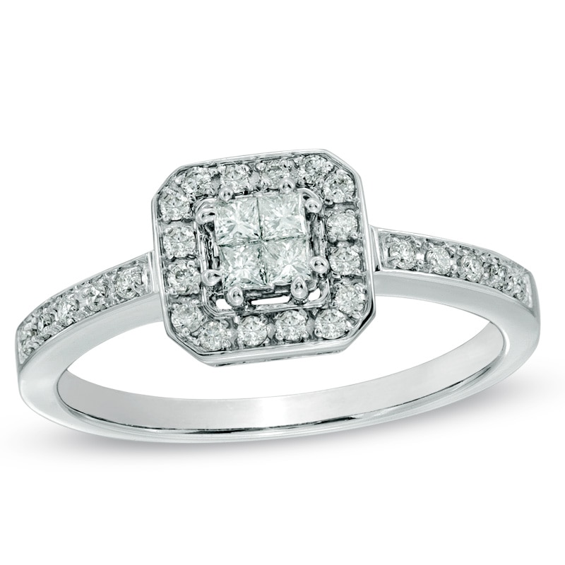 Main Image 1 of Previously Owned - 1/3 CT. T.W. Quad Princess-Cut Diamond Engagement Ring in 14K White Gold