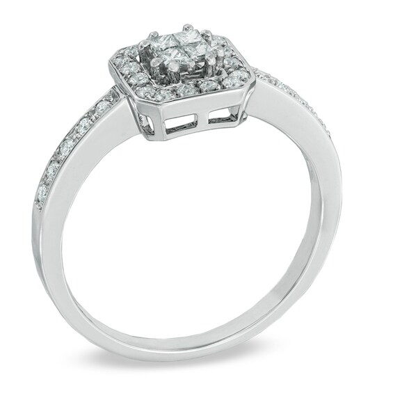 Previously Owned - 1/3 CT. T.w. Quad Princess-Cut Diamond Engagement Ring in 14K White Gold