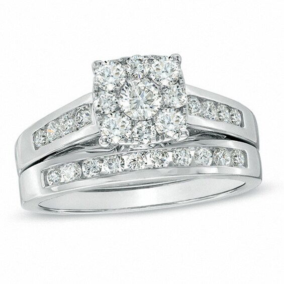 Previously Owned - 1 CT. T.w. Diamond Square Composite Bridal Set in 14K White Gold